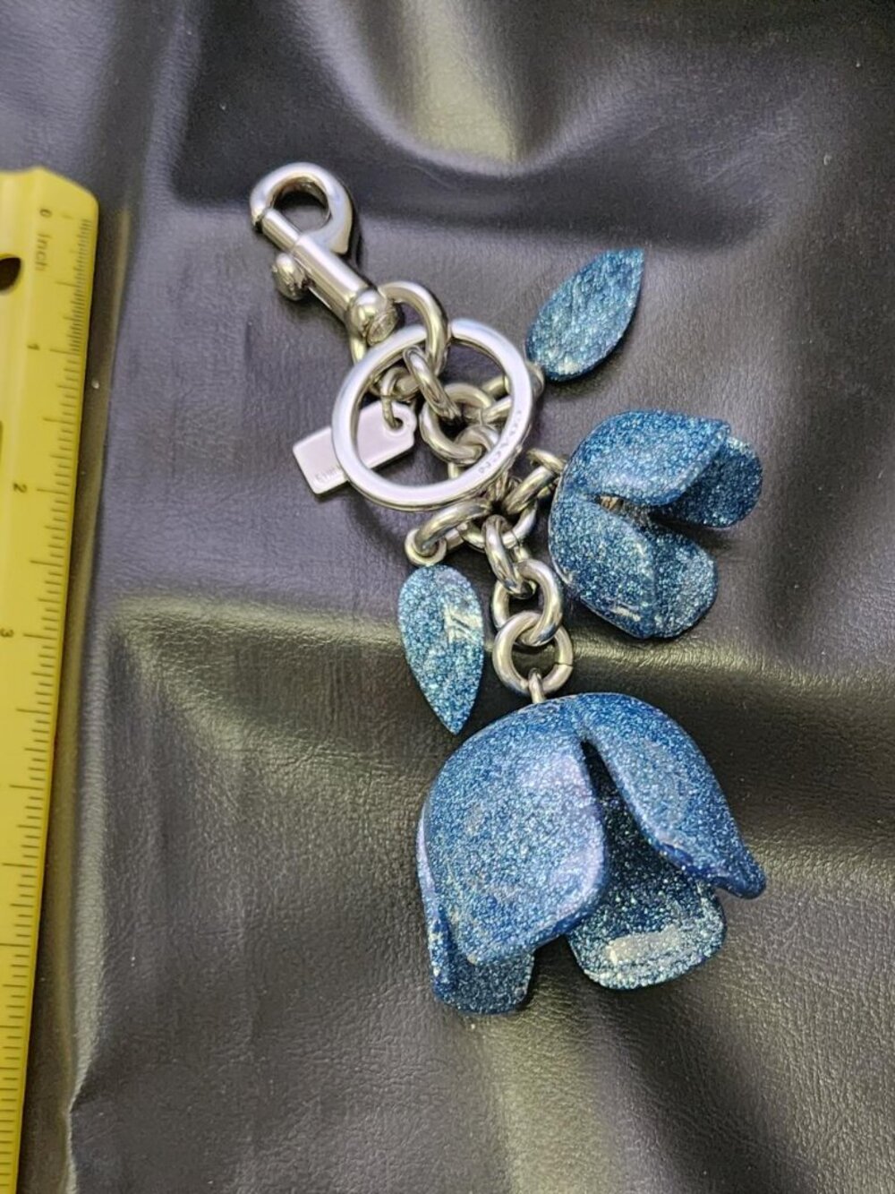 Coach Charm / Keychain Resin Blue Glitter Tea Rose